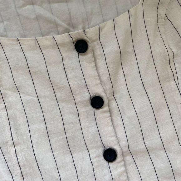 Zara Cream Pin Stripe Ruffle Button Front Crop Top Shirt - Picture 5 of 10